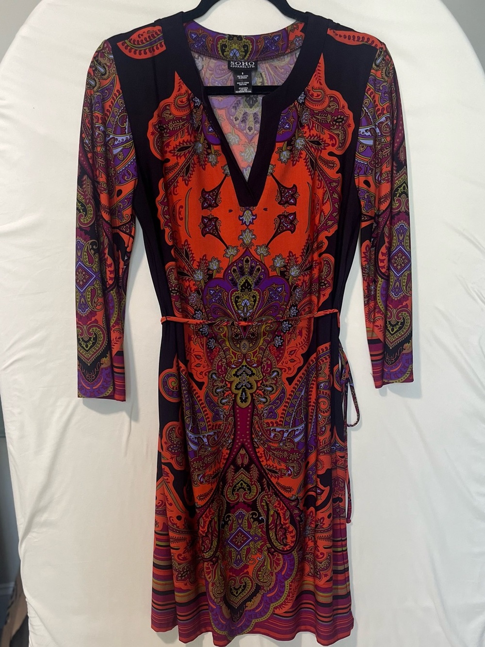 SOHO Apparel Ltd Paisley Baroque Print Dress Orange Purple Black Boho